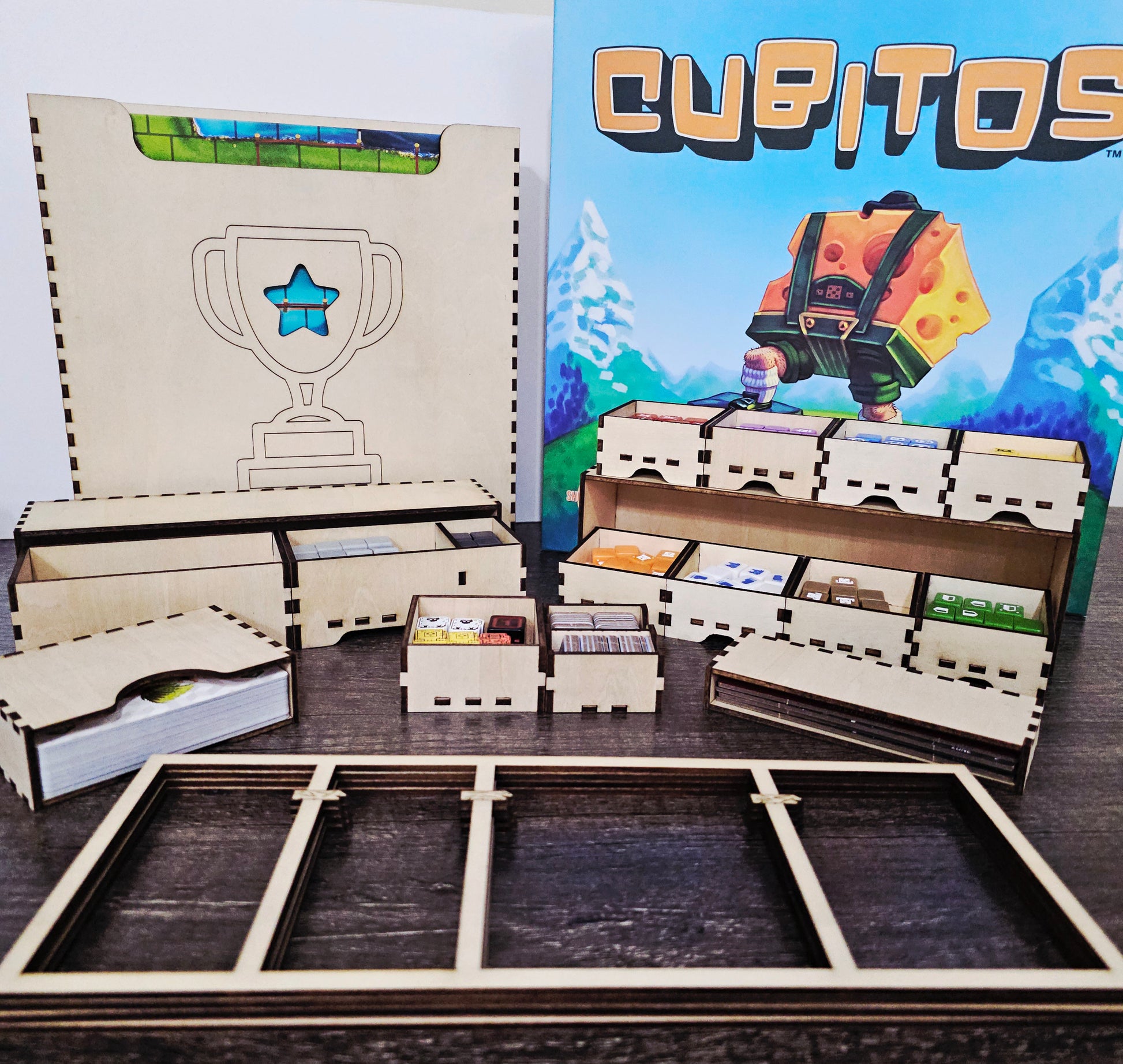 Cubitos Board Game Wooden Organizer Insert - Vertical Storage Compatible